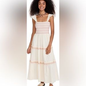 Madewell Ivory and Blush Smocked Tiered Midi Dress